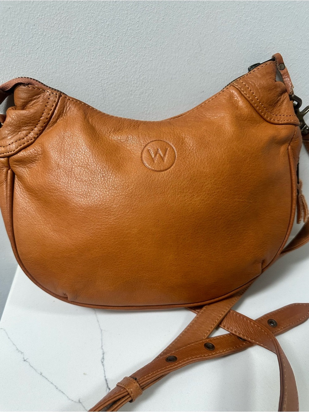 Wander Travel Co Santorini Saddle Crossbody Bag in Tan - soft cowhide leather - Picture 7 of 10